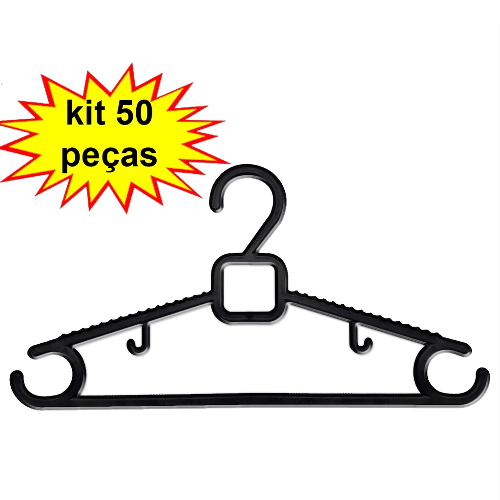 Kit 50 Cabides adulto linha Luxo qualidade Premium cor preto atacado em Oferta na Shopee