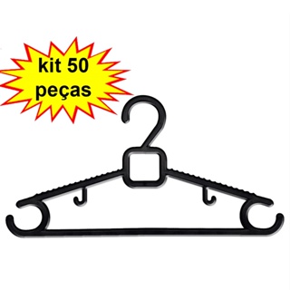 Kit 50 Cabides adulto linha Luxo qualidade Premium cor preto atacado em Oferta na Shopee