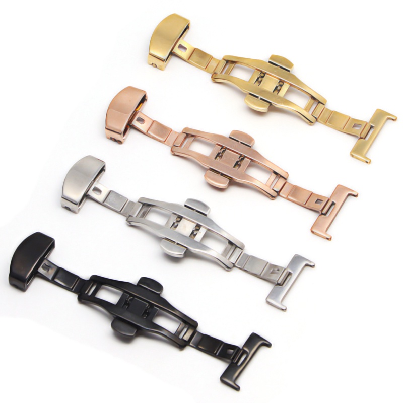 Fivela De Distribuição Automática De Borboleta Duplo Clique De Aço Inoxidável Para Bracelete De Relógio 16mm18mm 20mm 22mm Fecho