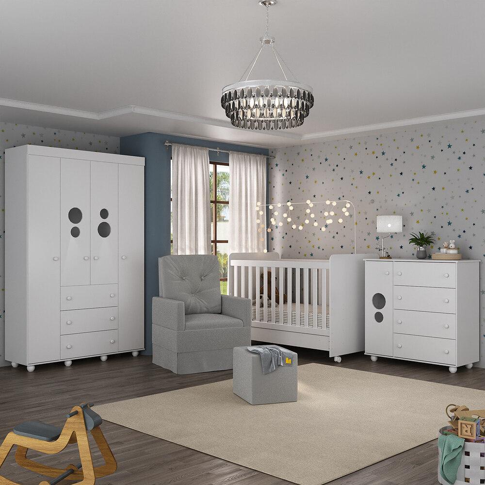 Quarto Completo com Colchão, Poltrona de Amamentação e Puff Pimpolho Multimóveis MP4103 - Mom & Baby