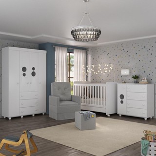 Quarto Completo com Colchão, Poltrona de Amamentação e Puff Pimpolho Multimóveis MP4103