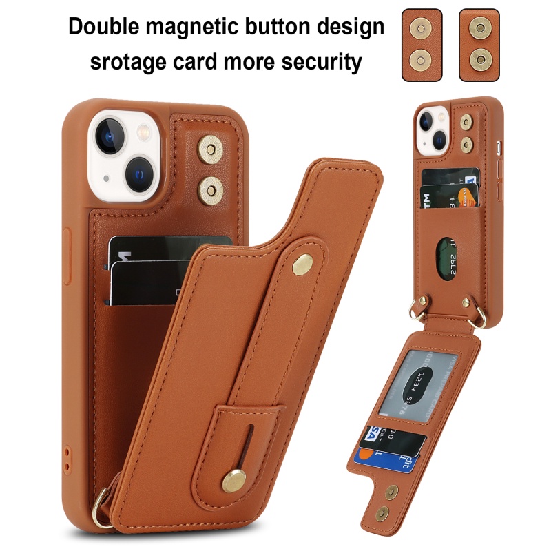 Cordão Pulseira Carteira Capa De Couro Para iPhone 16 14 11 12 13 Pro Max 14Plus Suporte De Cartões Verticais Crossbody
