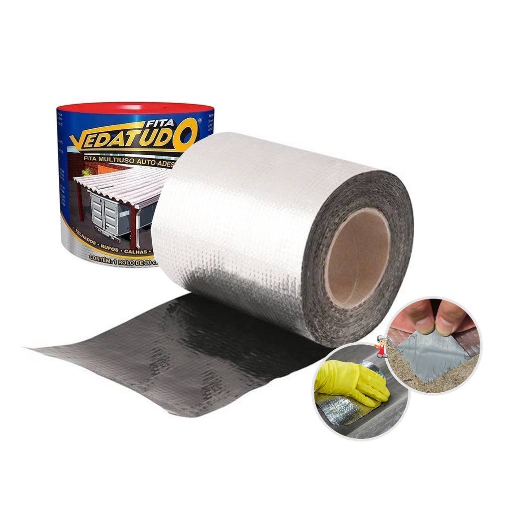 Manta asfaltica adesiva alum. Imperm. Para Telhados, chapas, reparo rapido e eficiente 20CM X 10MTs