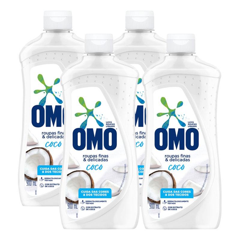 Kit 4 Lava-Roupas Omo Líquido Roupas Finas e Delicadas Coco 900ml em Oferta na Shopee