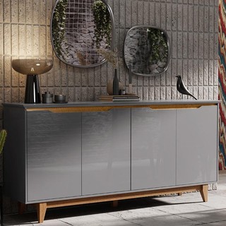 Aparador Buffet Sala Flow Com 4 portas Pés Madeira Maciça em Oferta na Shopee