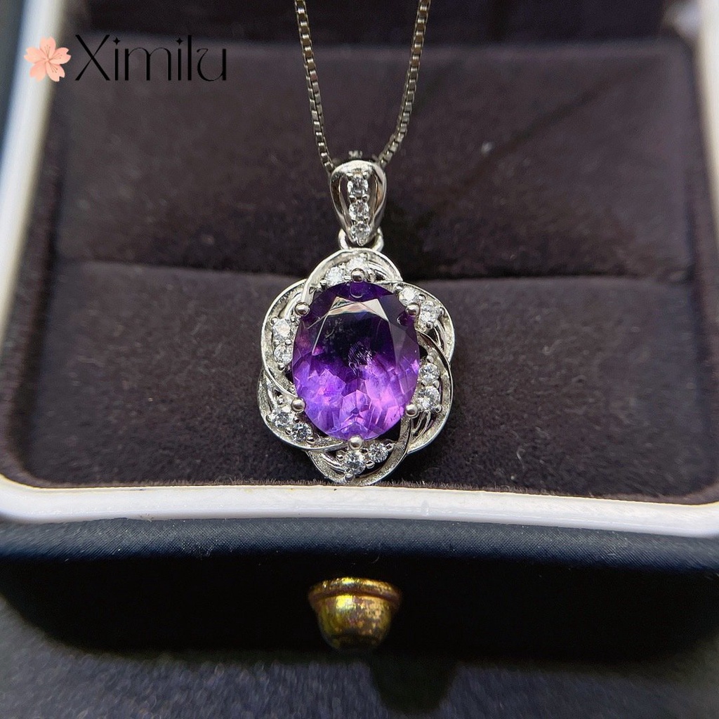 ⭐ Original luxo Profound cheio de diamante ametista pingente feminino colar de prata requintado moda jóias