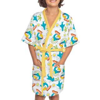 Roupão Felpudo Infantil Quimono Estampado Summer Shark Leper