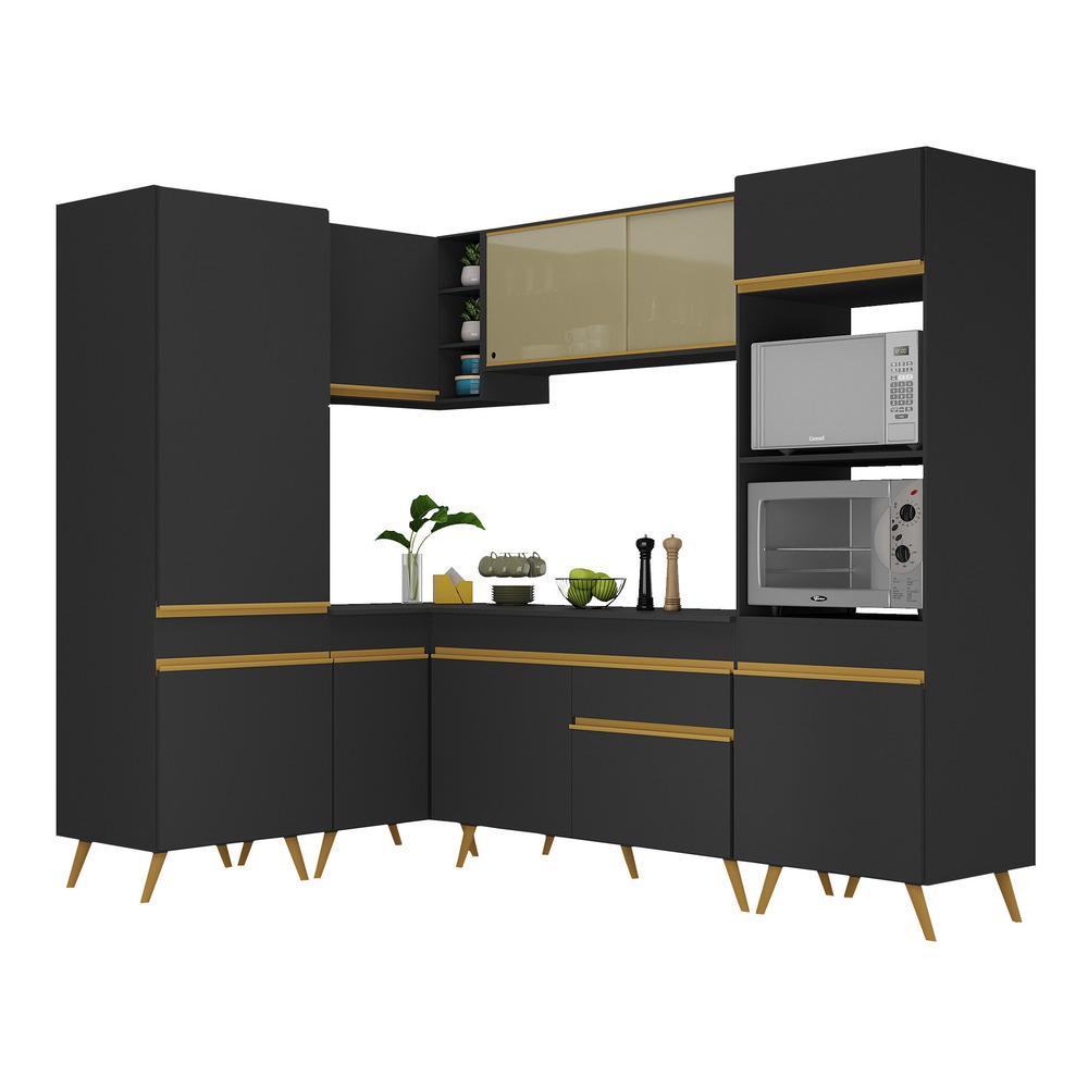 Cozinha Completa de Canto Veneza GB Multimóveis MP2049 com Armário e Balcão Preta - Home & Living