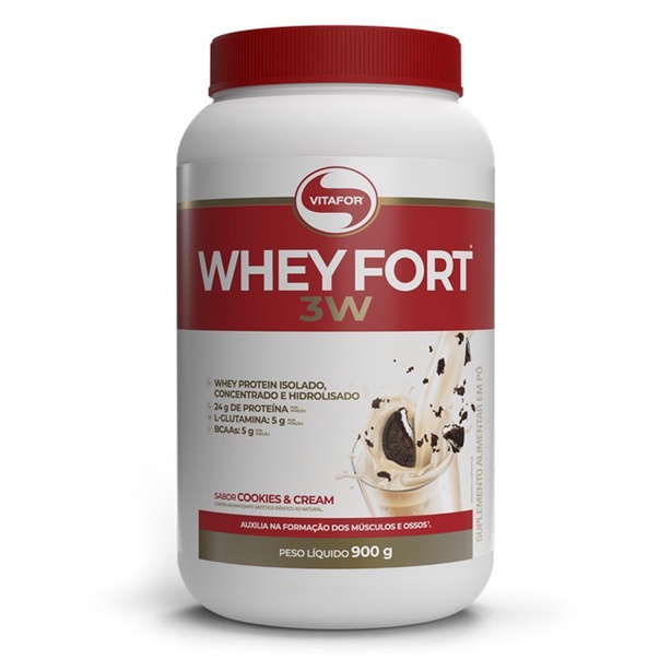 Whey Protein Whey Fort 3W Cookies e Cream 900g Vitafor