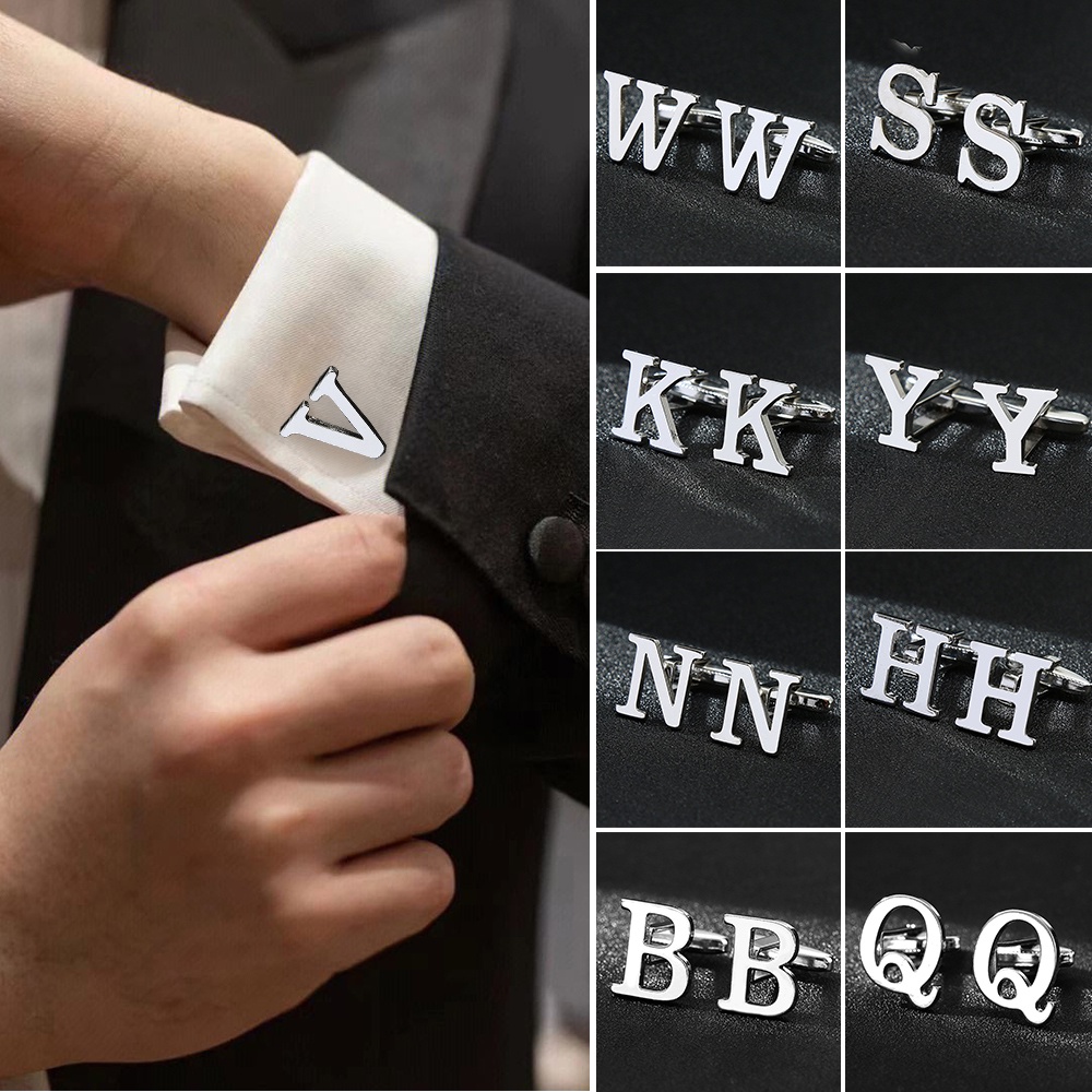 26 Letters Shirt Cufflink Male Business Sleeve Silver Color A-Z Clothes Butons em Oferta na Shopee