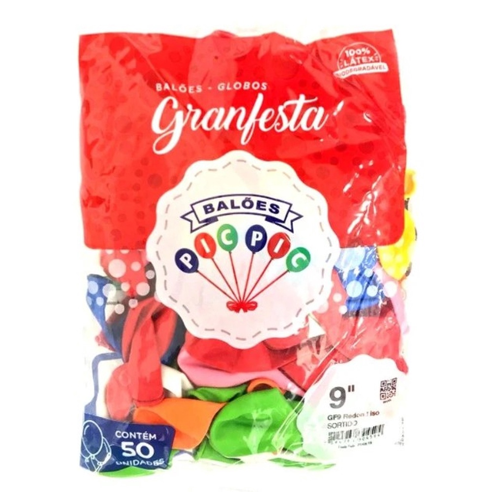Balao Liso Granfesta N°9 Pic Pic 50un Sortido