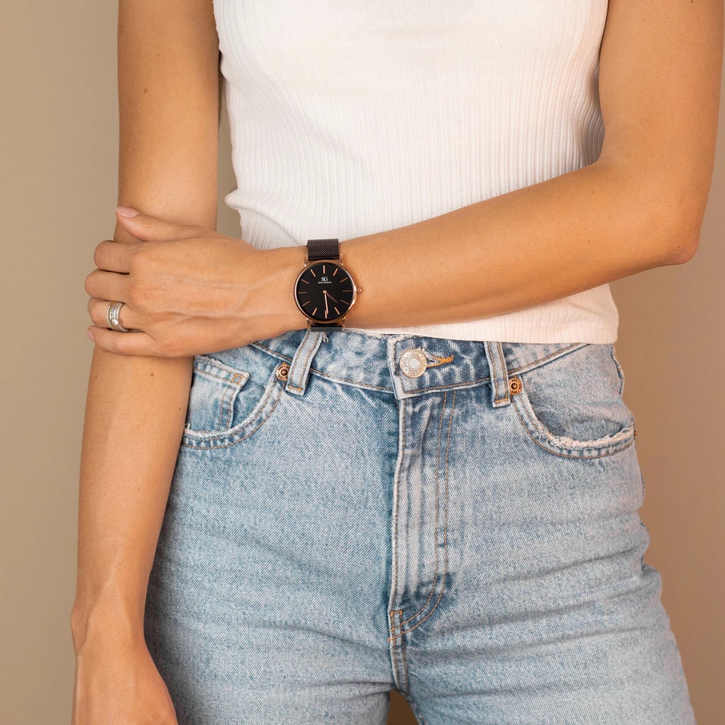 Detalhes do Relógio Masculino e Feminino Preto Saint Germain Houston Rosé Gold 40mm