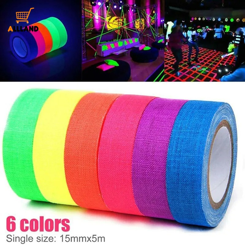 5M/Roll Fita Fluorescente De Algodão UV/Auto-Adesiva De Neon Gaffer De Desempenho Para Decoração Do Palco Da Visão