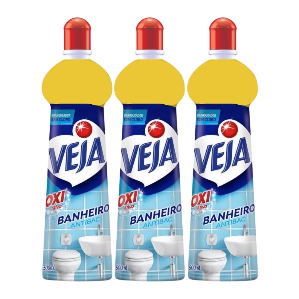 Kit com 3 Desinfetantes Veja Banheiro Oxi Ativo 500Ml em Oferta na Shopee