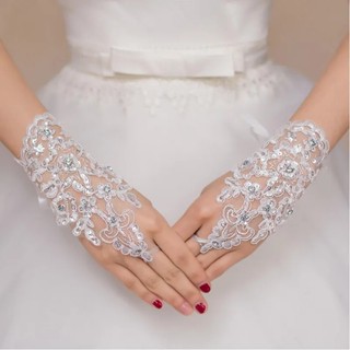 Nova Moda Luvas Curtas De Alta Qualidade Elegante Marfim Pérola Ajustável De Noiva Em Renda De Rhinestone Ins In