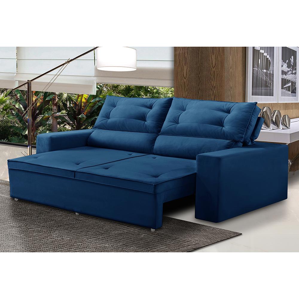 Sofá Retrátil e Reclinável 2 lugares com Molas 1,50m Lais Suede Azul Adonai Estofados - Home & Living