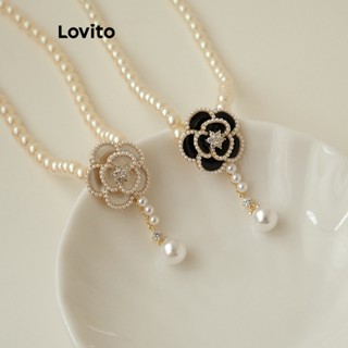 Lovito Colares de Metal com Flores Básicos para Mulheres L60AD035 (Branco/Preto)