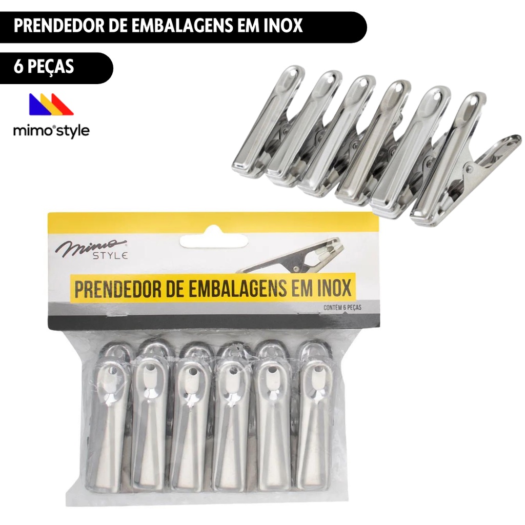 Prendedor de Embalagens em Inox 6 Peças Mimo em Oferta na Shopee