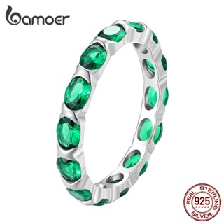 Bamoer 925 Silver Full-Inlay Green Spinel Ring Para Presentes De Moda Feminina
