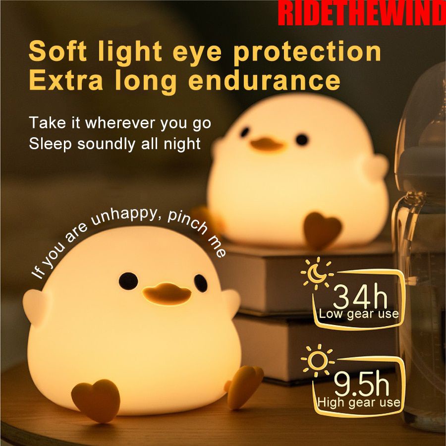 Luz noturna LED para crianças bebê crianças silicone macio sensor de toque dos desenhos animados pato lâmpada de dormir para casa quarto decoração lâmpada [ridethewind_br]