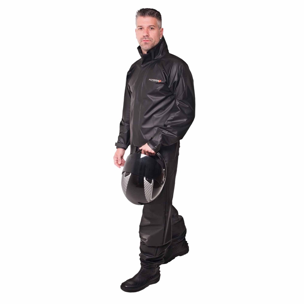 Conjunto Capa de Chuva Pvc M Combate Capuz Masculino Preto Refletiva Resistente Zíper Pioneira 2901