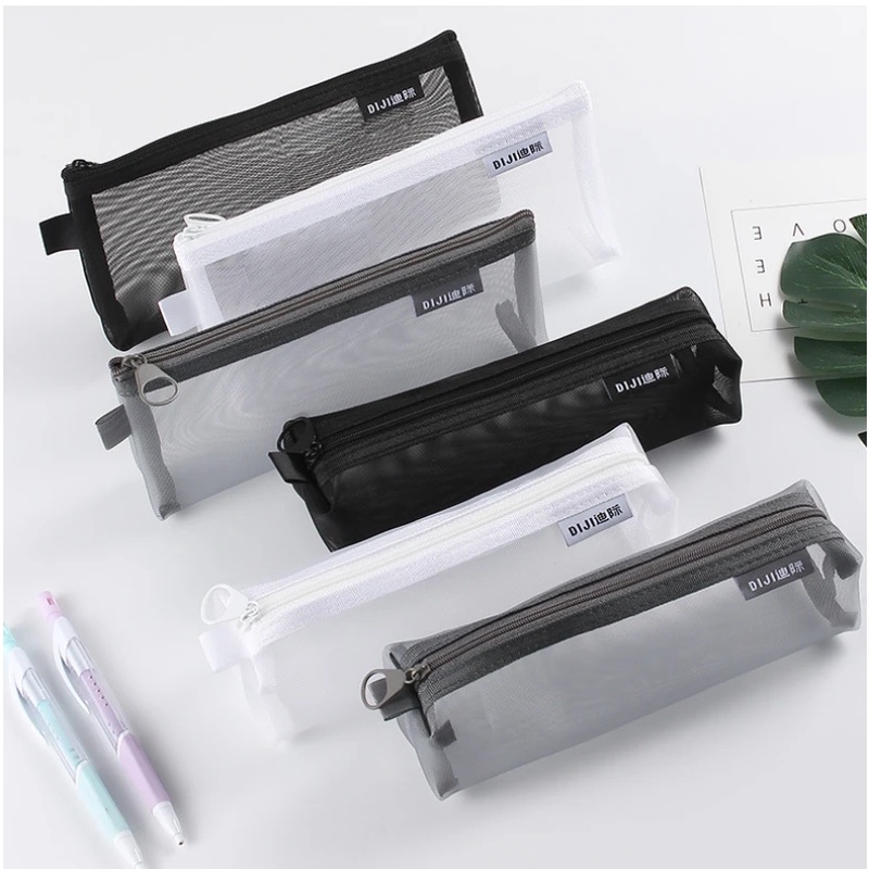 Estojo De Malha Transparente Simples/Zipper Lock Lápis De Grande Capacidade/Multifunções Diversos Saco De Armazenamento/Pen Pouch/Material De Papelaria Escolar De Escritório/Cosmético & Viagem Com Chave