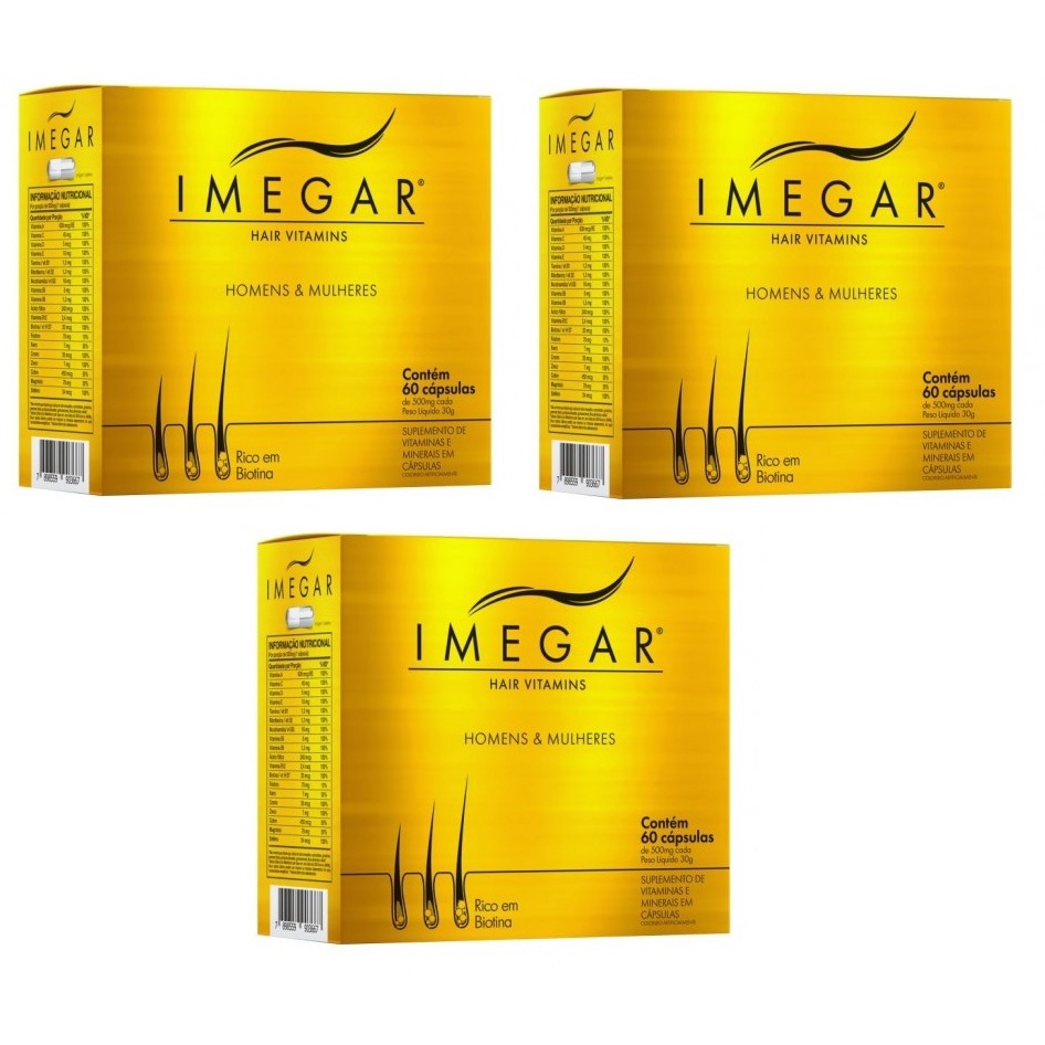 Kit 3 Imegar Hair Vitamins Homens & Mulheres 60Cps - Prowin