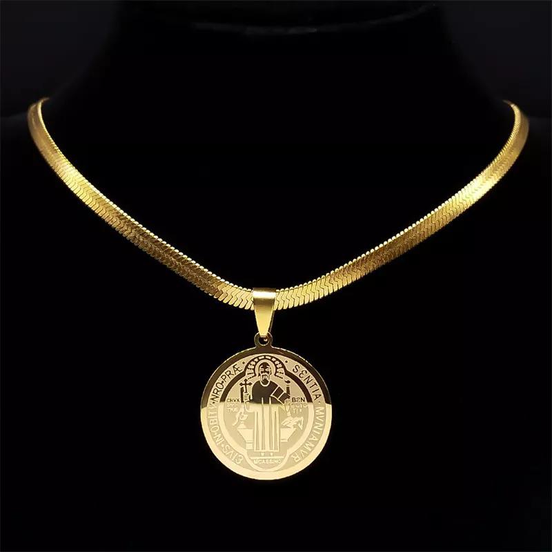 Colar Feminino Aço Inoxidável Laminado C/ Pingente Medalha de São Bento - Promoção em Oferta na Shopee