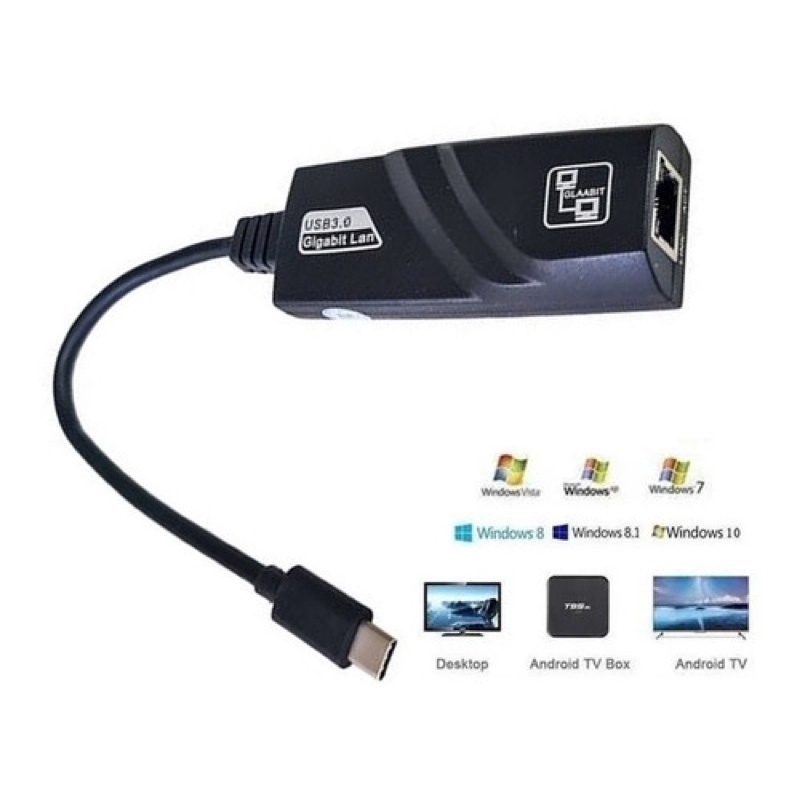 Adaptador Placa De Rede Lan / RJ45 Usb Tipo C Gigabit 10/100/1000mbps
