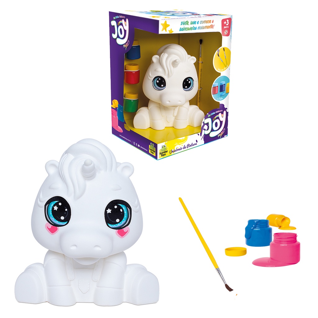 Boneco Colorir Brinquedo Pintar Joy Unicórnio Tinta Guache