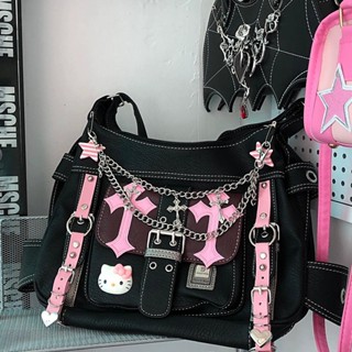 Ya Culture Mala de mão de menina quente Millennium y2k Gatinho de menina fria Gato preto cor-de-rosa Contraste Bolsa para mensageiro