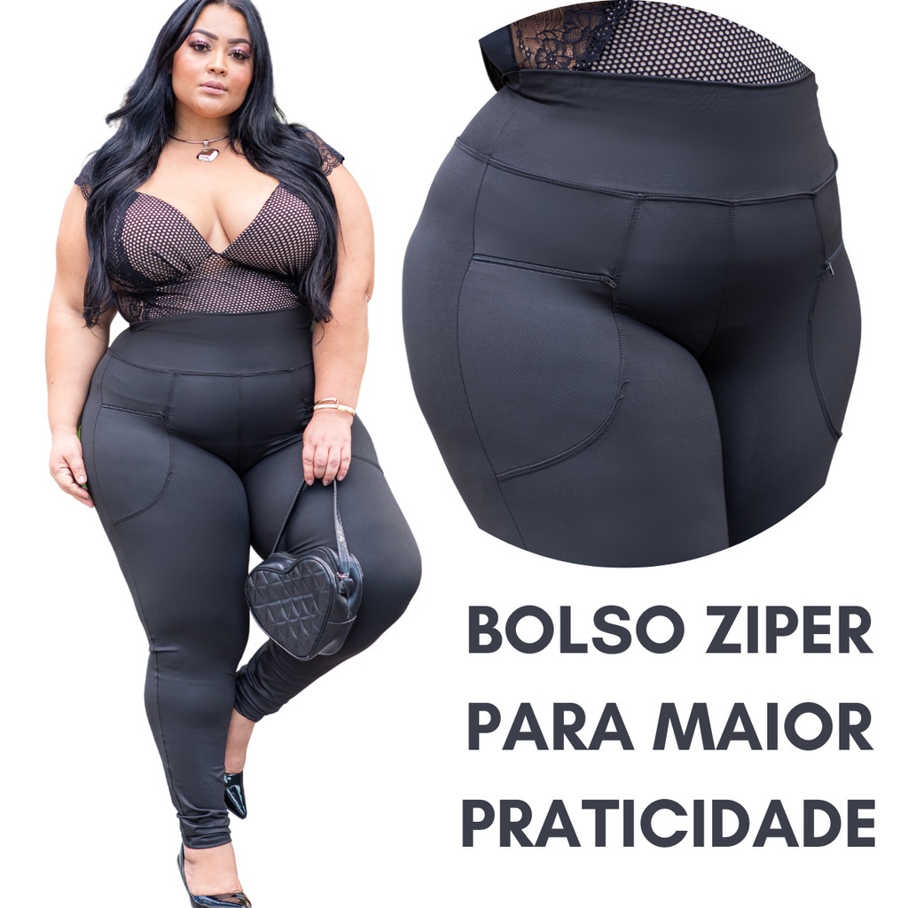 Calça Legging Plus Size Feminina Grossa Cintura Alta e Bolso Ziper  Legging Plus Size Fitness G-42 ao G4-60