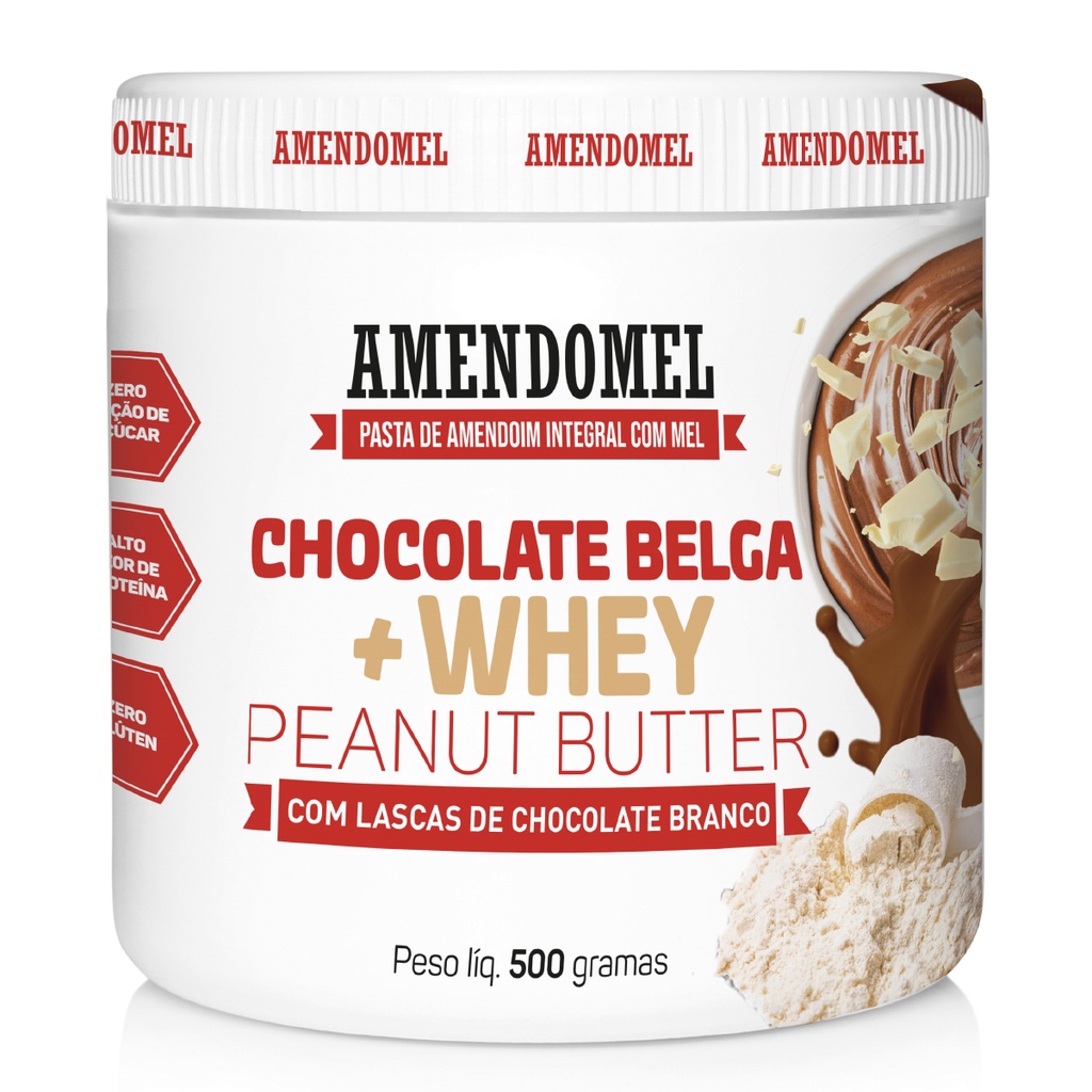 Pasta de Amendoim Amendomel 500g Chocolate Belga + Whey