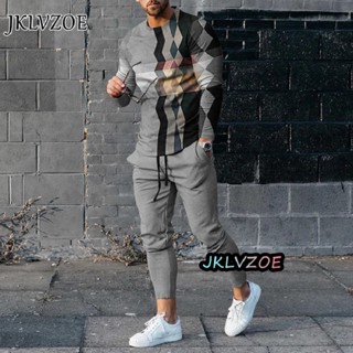 Fato De Treino Para Desporto Masculino Conjunto De Roupa De Rua Moda Masculina Camiseta De Manga Comprida Calças De Listras Casual Jogging Sweatshirt Esportivo De Tamanho Superior