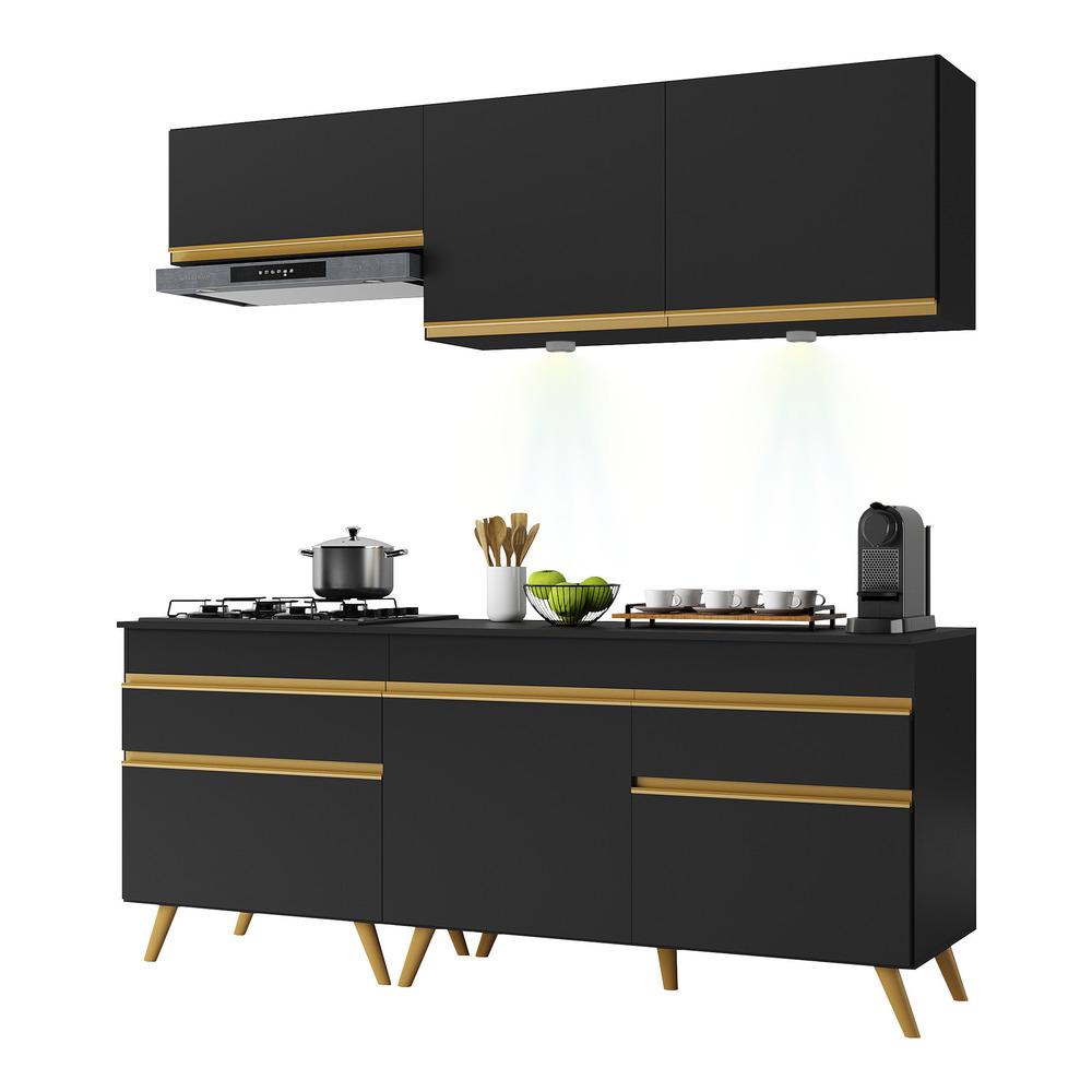 Cozinha Compacta 4 peças com Leds MP2030 Veneza Up Multimóveis Preta - Home & Living