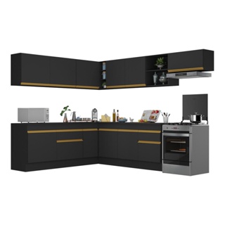 Cozinha Completa de Canto com Rodapé Veneza Multimóveis MP2103 com Armário e Balcão Preta em Oferta na Shopee