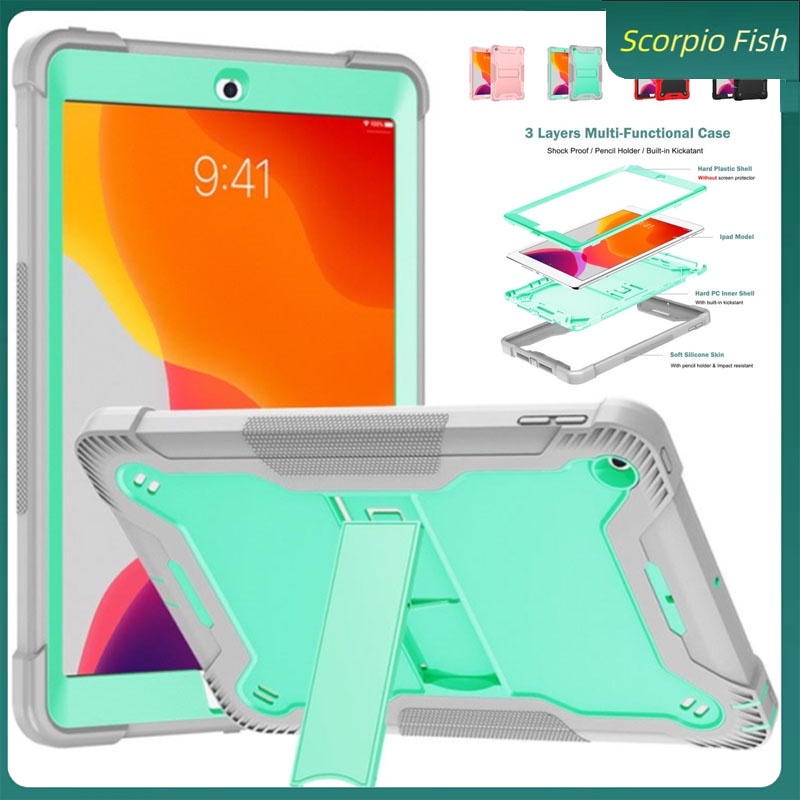 Para iPad 7a 8a 9a Geração 10.2 9.7 2 3 4 Mini 4 5 6 Tampa Flip Stand Cover Silicone À Prova De Choque Construído Em Porta-Lápis Resistente Da Caixa Mesa