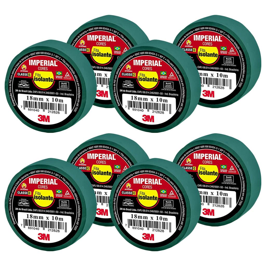 Kit 8 Fitas Isolantes Imperial Verde 18mmx10m 750v 3M em Oferta na Shopee