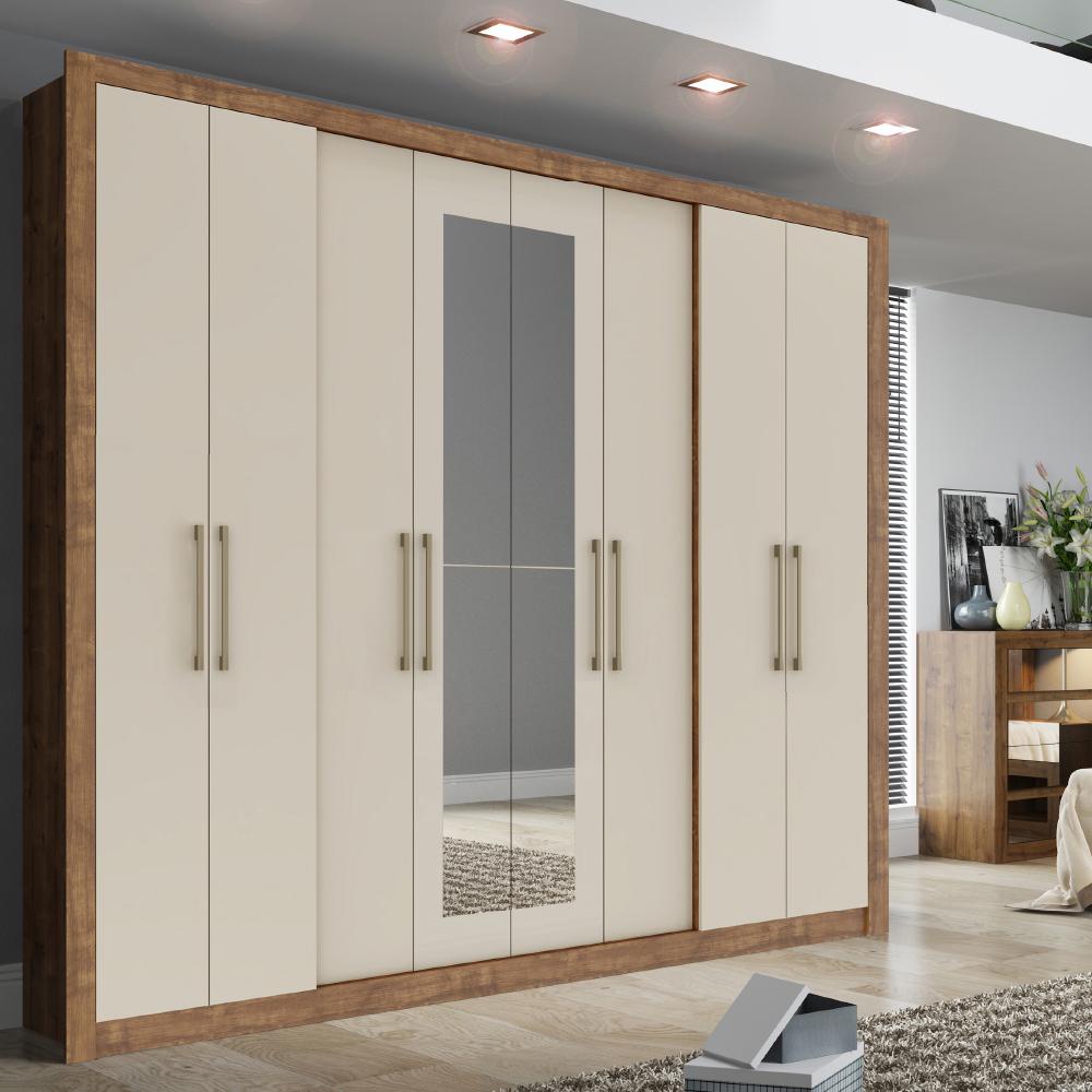 Guarda Roupa Casal 8 Portas 4 Gavetas Espelho 1096 Carraro em Oferta na Shopee
