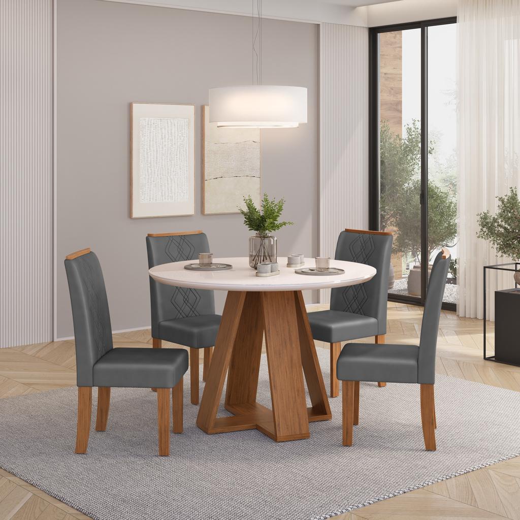 Conjunto Sala de Jantar 4 Cadeiras Tampo de Vidro DJ Moveis Kiara Freijó Ayla Lunar em Oferta na Shopee