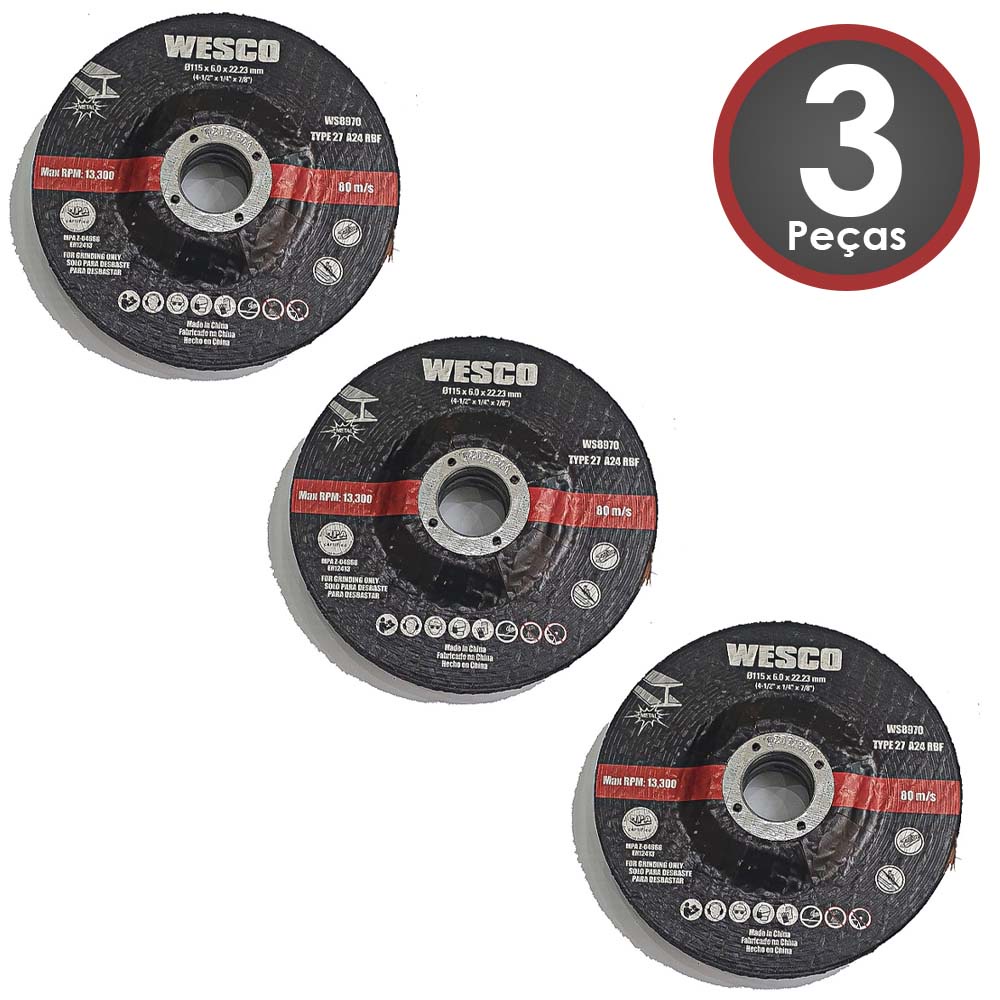 CONJUNTO DE 3 DISCOS ABRASIVOS WS8970.1 WESCO em Oferta na Shopee