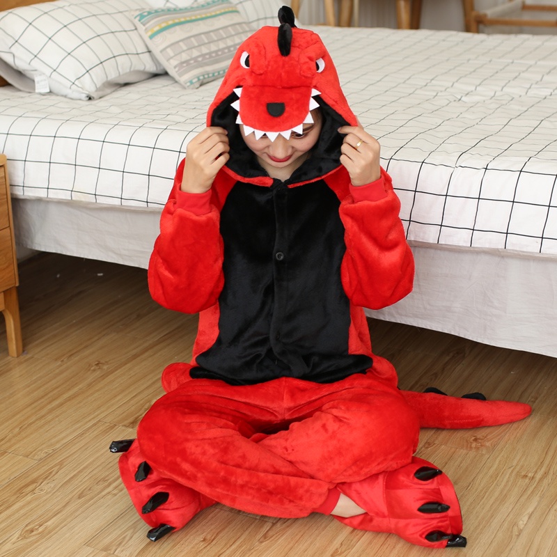 Mulheres Homens Bonitos Dinossauros Vermelhos Kigurumi Ponto Pikachu Panda Cat Onesies Pijamas Vestidos De Noite