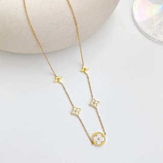 Fritillaria Branca De Quatro Folhas De Trevo De Aço Titânio Colar Feminino Simples Trendy High @