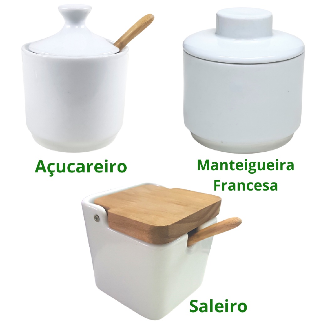 Kit Saleiro Açucareiro e Manteigueira Francesa Porcelana Premium