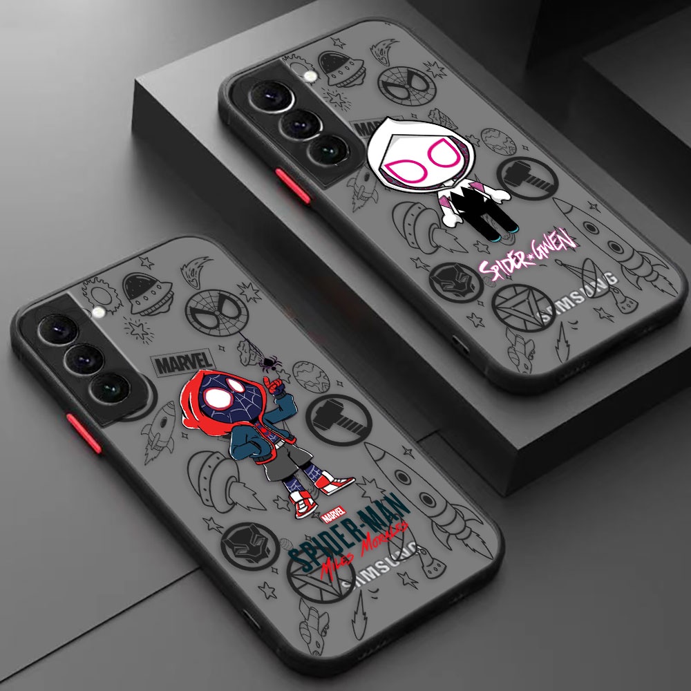 Spiderman Miles Gwen Marvel Heroes Caixa De Telefone Celular Mate Para Samsung Galaxy S23 S22 S21 S20 S10 S10E S9 S8 Nota 20 10 Plus Lite Ultra 5G Capa Com Toque De Pele