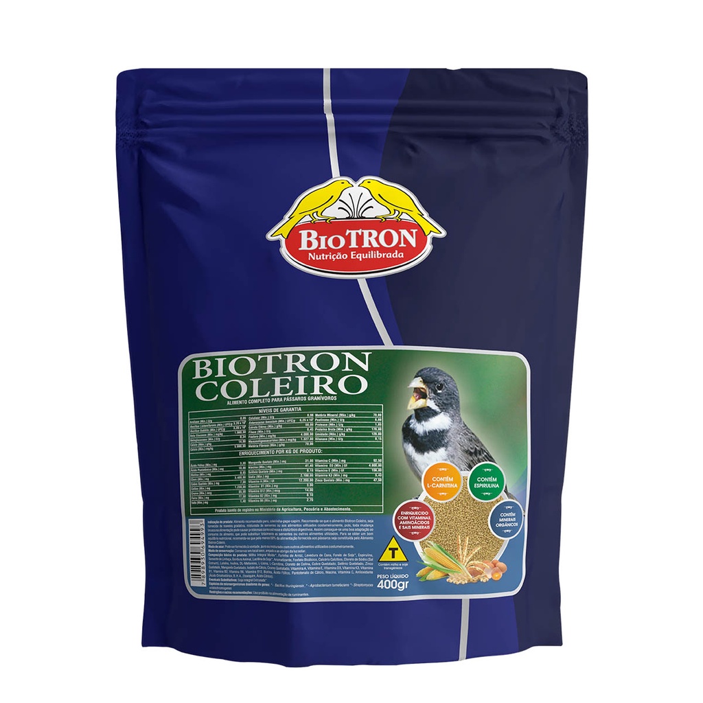 Biotron Ração para Coleiro Extrusada 400g Comida Colerinho Bigodinho Papacapim Caboclinho Pixoxó