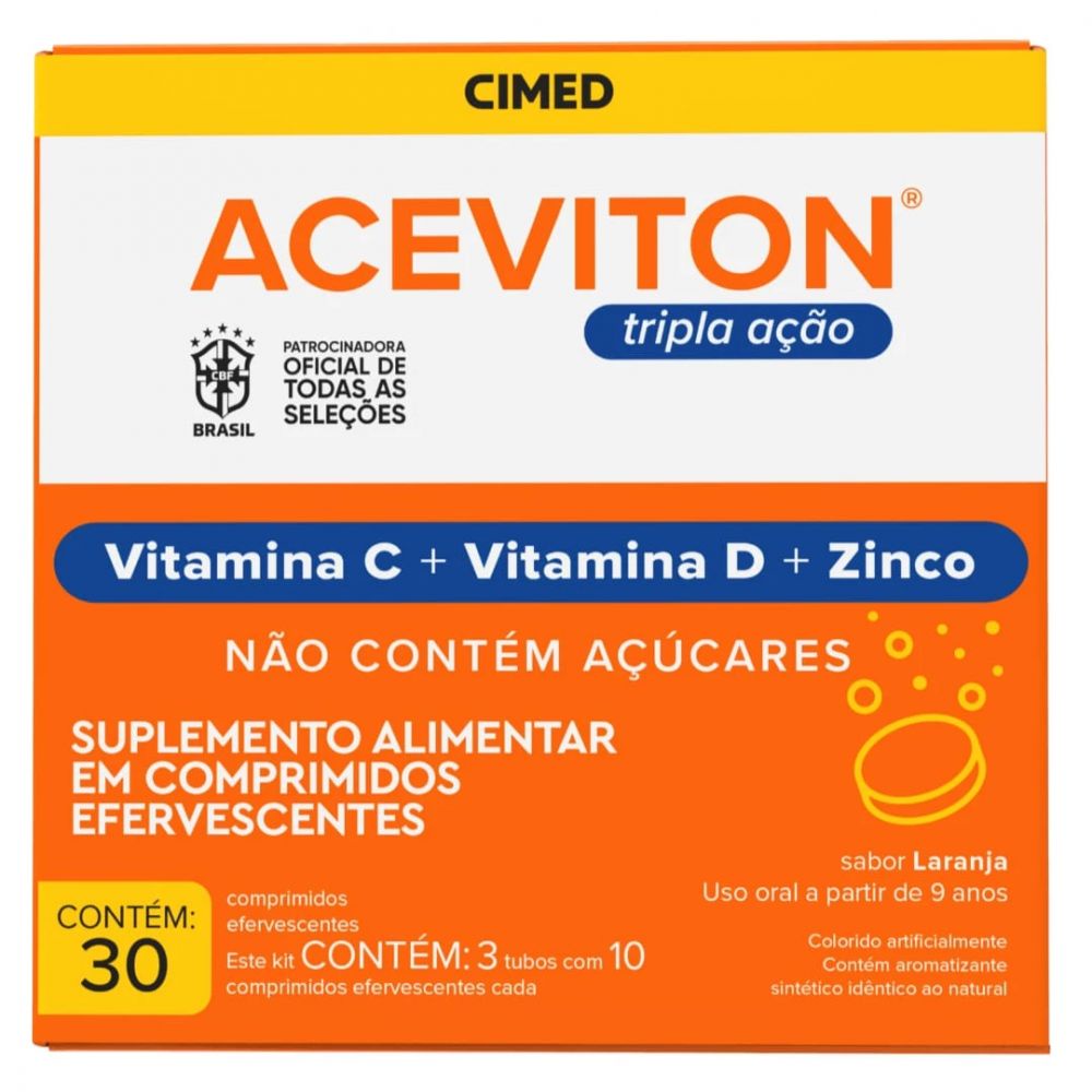 Aceviton Tripla Ação Cimed Vitamina C D e Zinco- 30 Comprimidos Efervescentes
