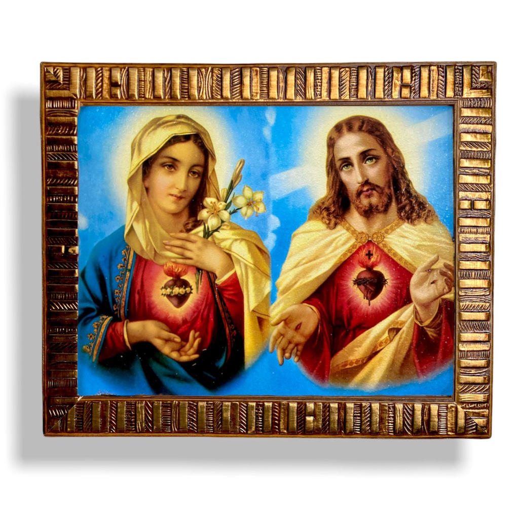 Sagrado Coração De Jesus e Maria Azul Quadro Resinado 25x30