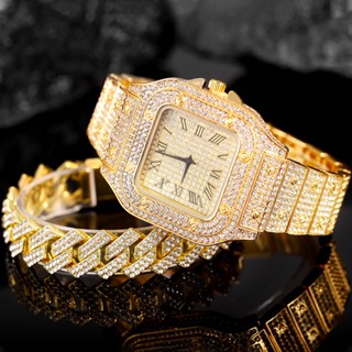 Relógio Homem Hip Hop Square Relógios Marca Iced Out Quartz Romano AAA Luxo