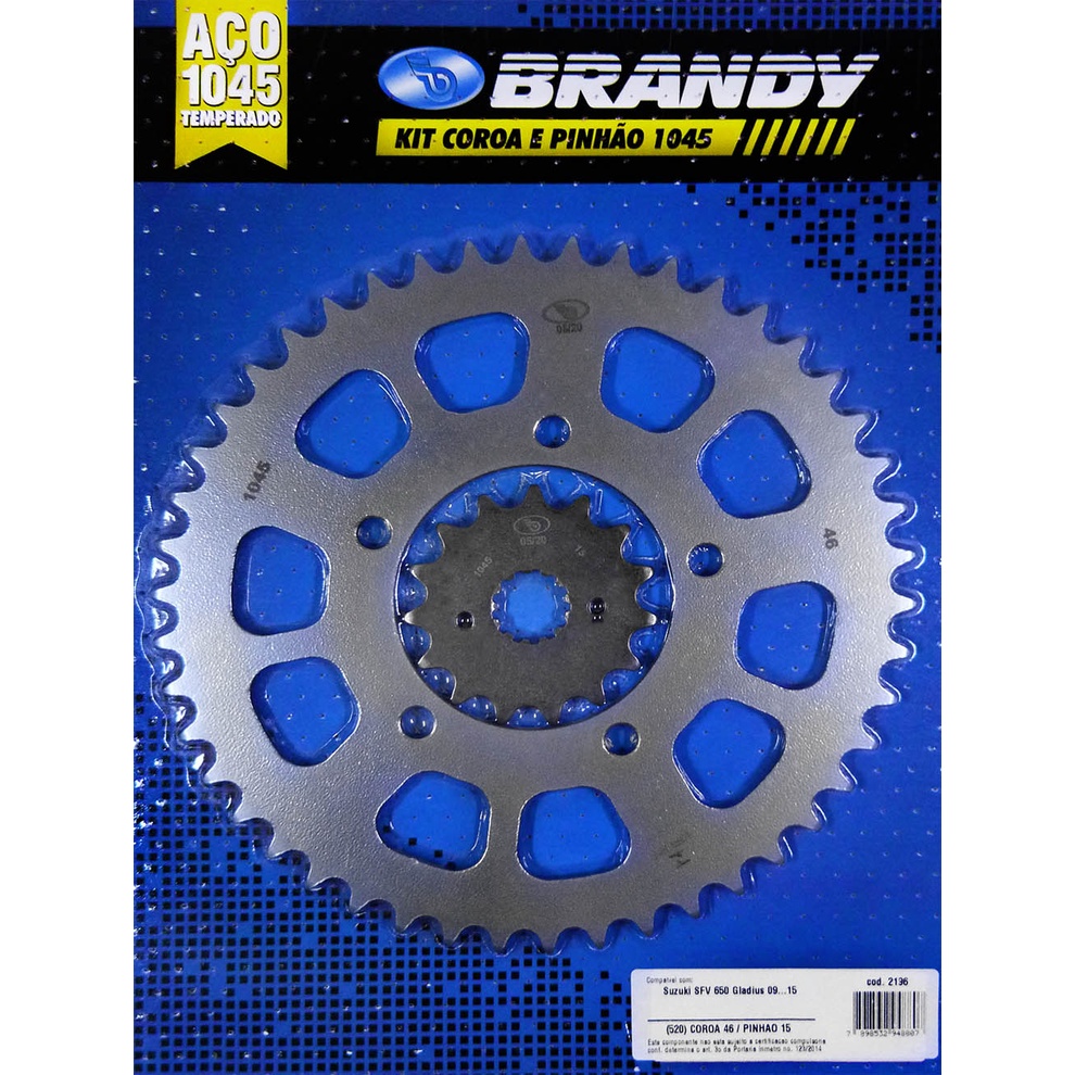 Kit Relação para Moto Suzuki SFV 650 Gladius 2009 até 2015 Sem Corrente - Brandy